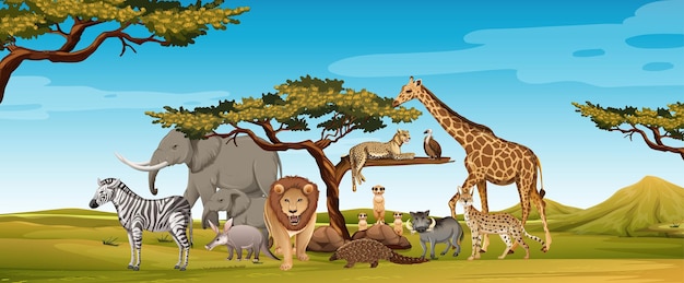動物園のシーンで野生のアフリカの動物のグループ