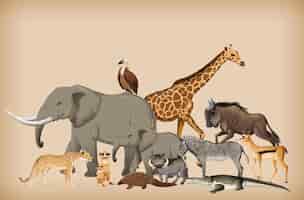 Free vector group of wild animal on background