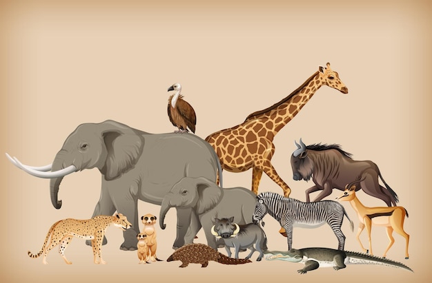 Группа диких животных на фоне