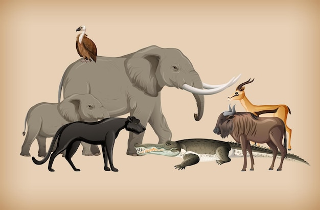 Группа диких животных на фоне