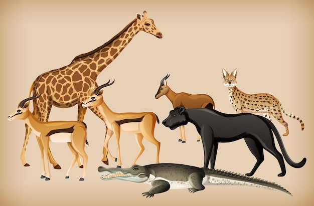 Free vector group of wild animal on background