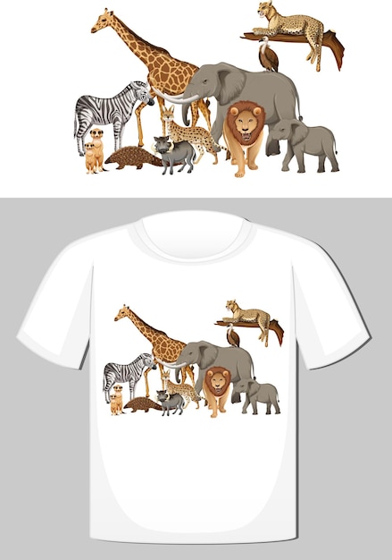 Vettore gratuito gruppo di animali selvatici design per t-shirt