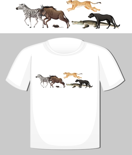 Gruppo di animali selvatici design per t-shirt