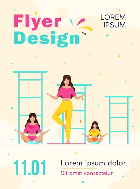 Group of women doing yoga flyer template