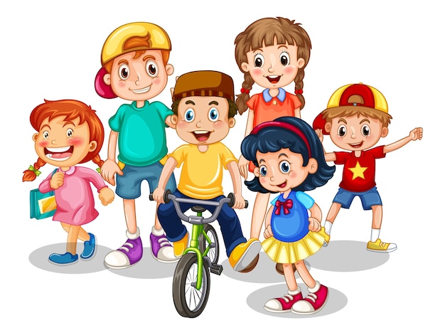 Free vector group of young children cartoon character on white background