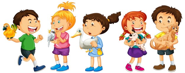 Группа маленьких детей мультипликационный персонаж на белом фоне