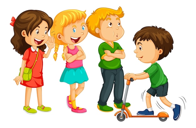 Gruppo di bambini piccoli personaggio dei cartoni animati su sfondo bianco
