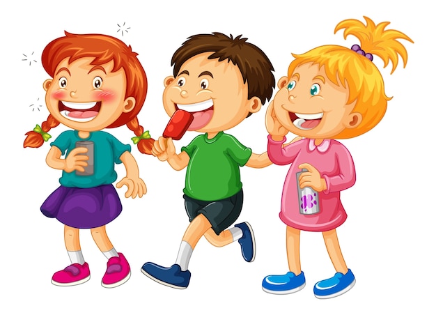 Free vector group of young children cartoon character on white