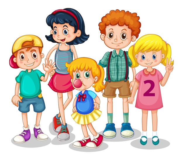 Free vector group of young children on white