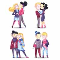 Free vector group of young couples together illustration