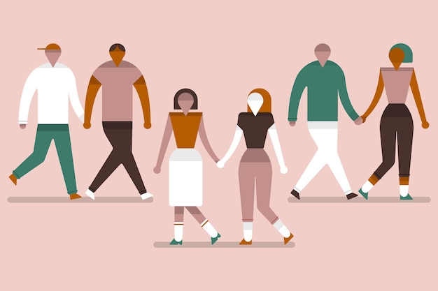 Free vector group of young couples walking together