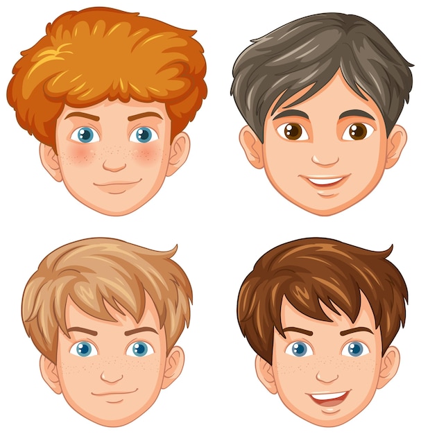 Group of Young Man Faces in Cartoon