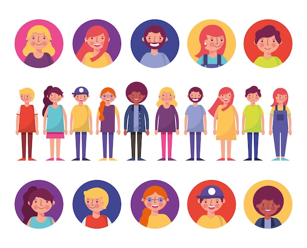 Free vector group of young people characters