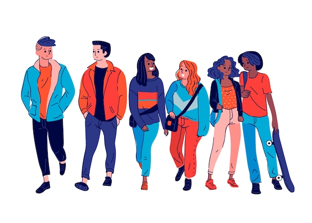 Group of young people illustrated