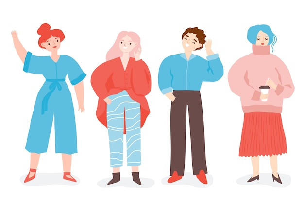 Free Vector group of young people illustration collection