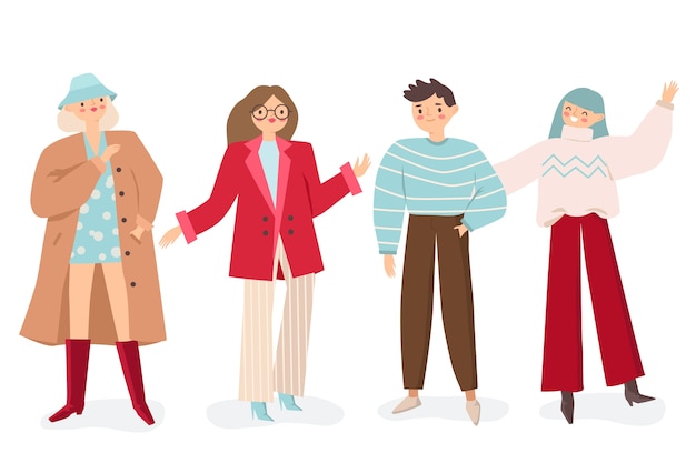 Free vector group of young people illustration set