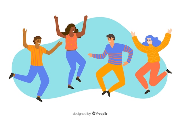 Free vector group of young people jumping and having fun illustrated