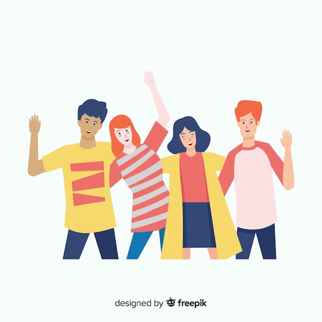 사진을 위해 포즈를 취하는 젊은 사람들의 그룹