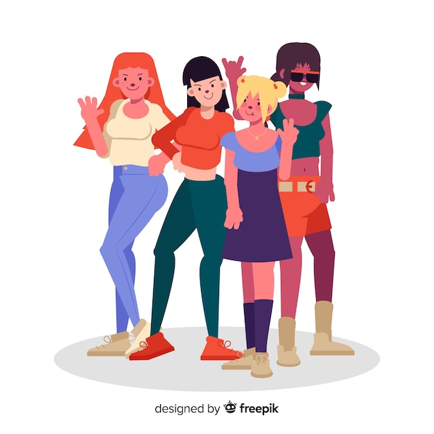 Free vector group of young people posing for a photo