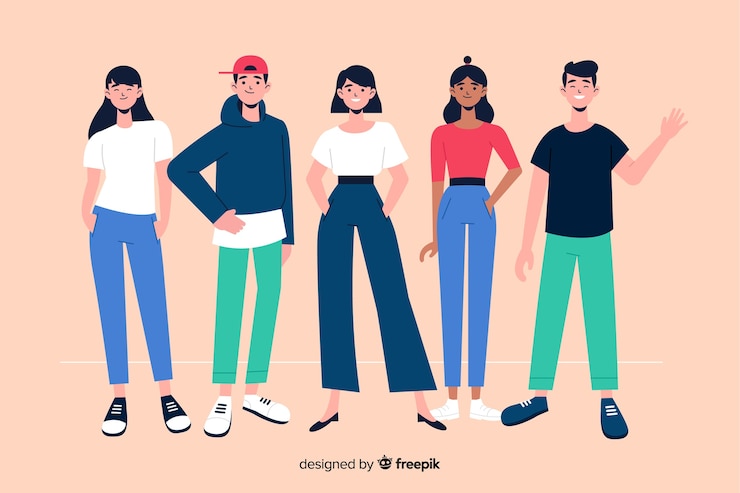 無料Vector 写真のためにポーズをとって若い人たちのグループ