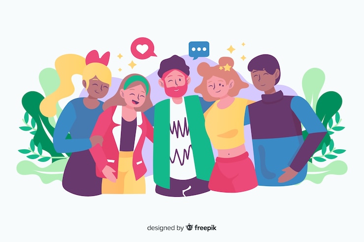 Free Vector group of young people posing for a photo