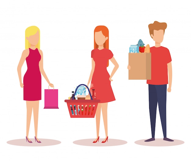 Free vector group of young people shopping characters