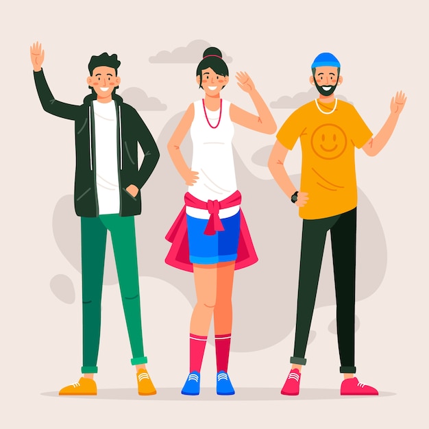 Free vector group of young people waving hand