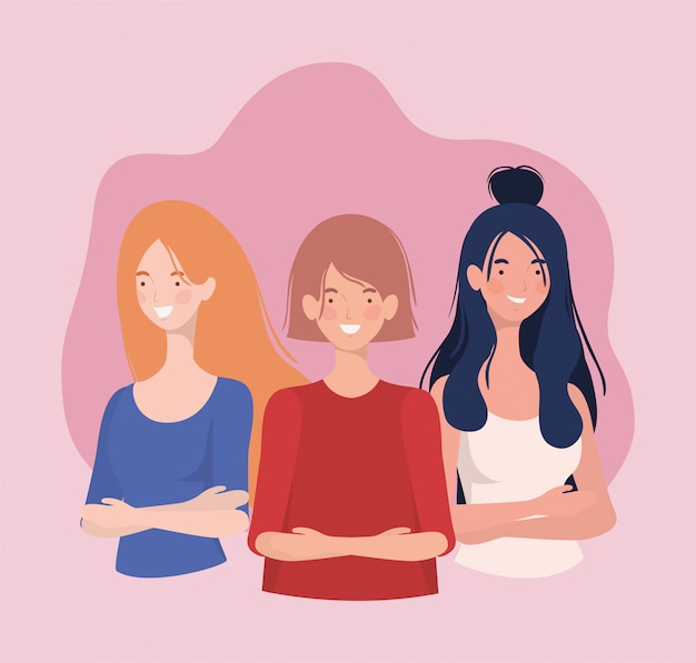Free vector group of young women standing characters