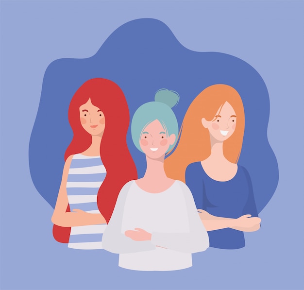 Free vector group of young women standing characters