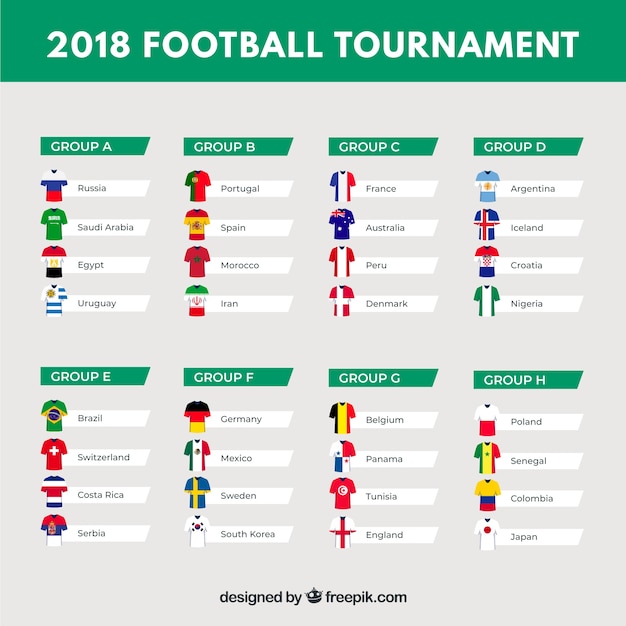 Groups of football world championship with different flags