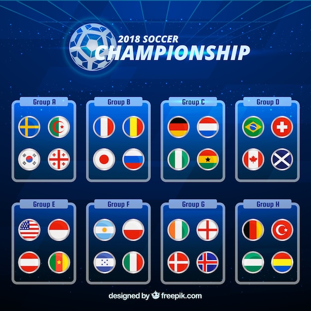 Groups of football world championship with different flags