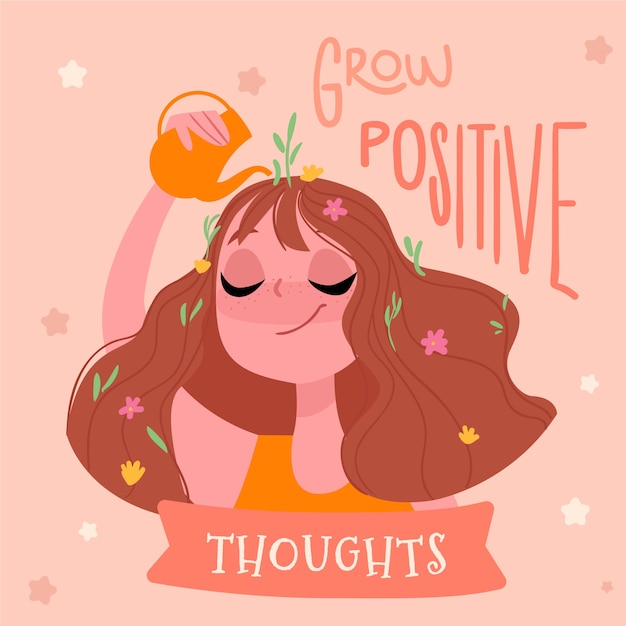 Grow Positive Thoughts Self Love Lettering