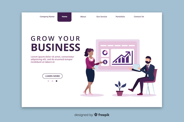 Free vector grow your business landing page template