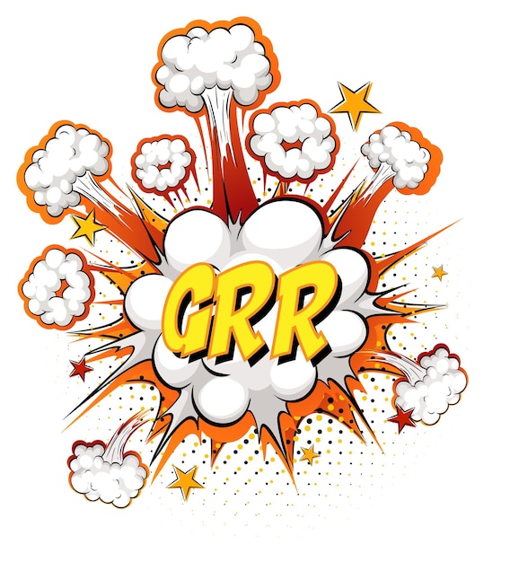 Free vector grr text on comic cloud explosion isolated on white background