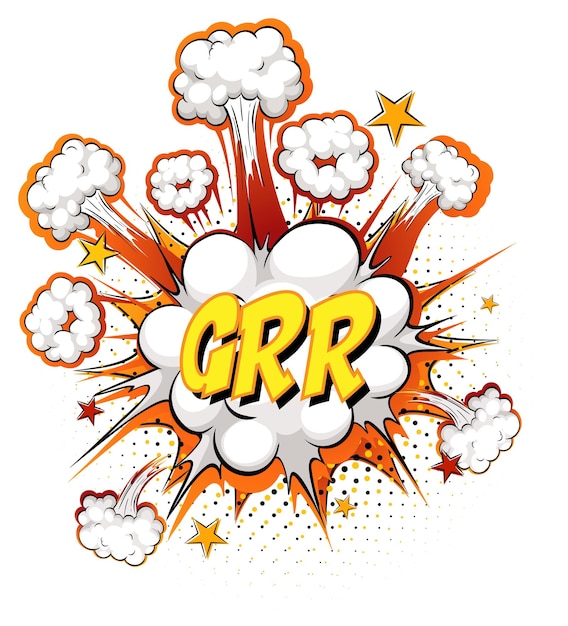 GRR text on comic cloud explosion isolated on white background