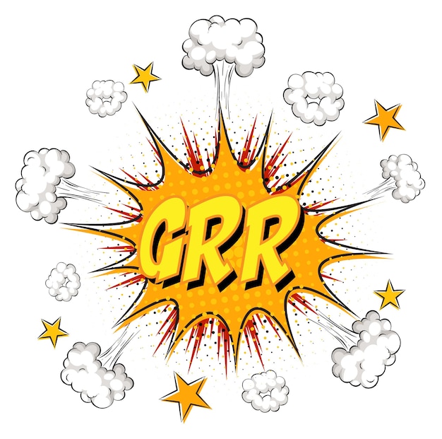 Free vector grr text on comic cloud explosion isolated on white background