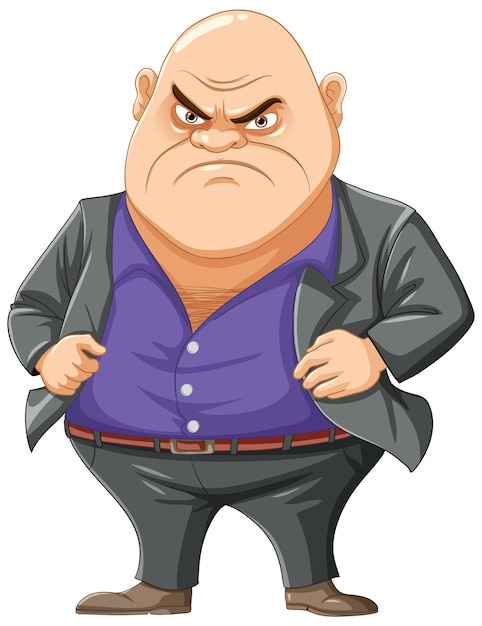 Vettore gratuito personaggio dei cartoni animati grumpy bald middleage mafia man