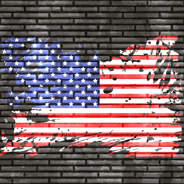 벽돌 벽에 그런 지 미국 국기