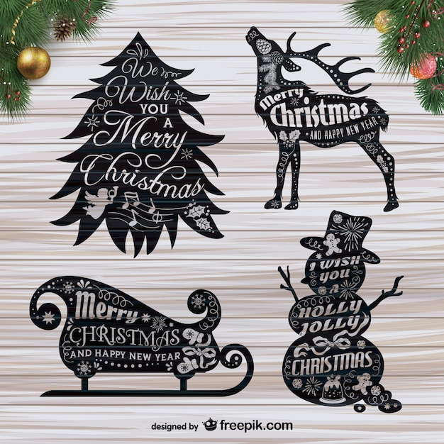 Vettore gratuito lettering pacchetto grunge natale