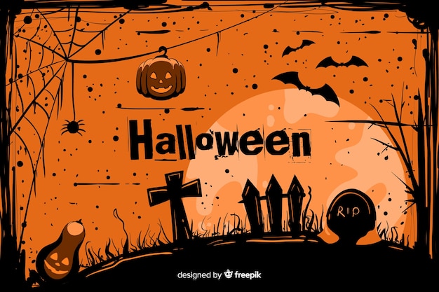 Бесплатное векторное изображение Гранж хэллоуин фон на кладбище