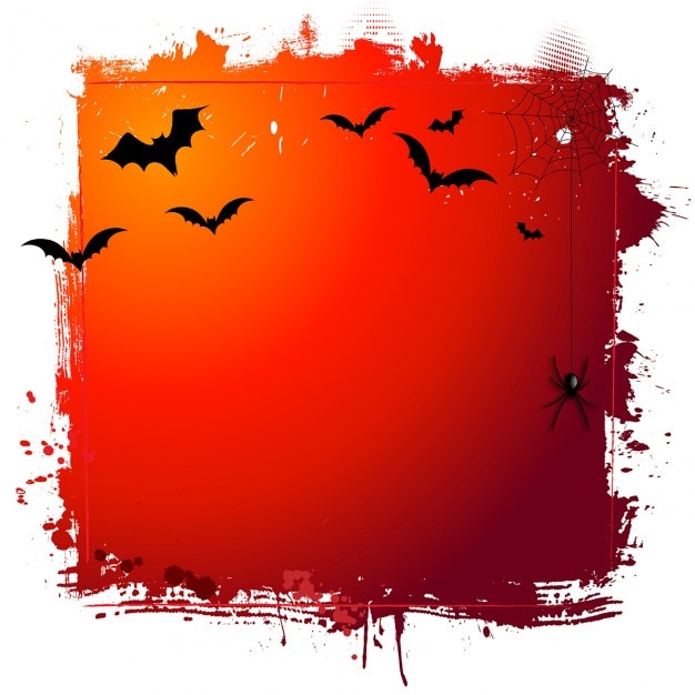 Vector Templates: Grunge Halloween Background with Bats and Hanging Spider