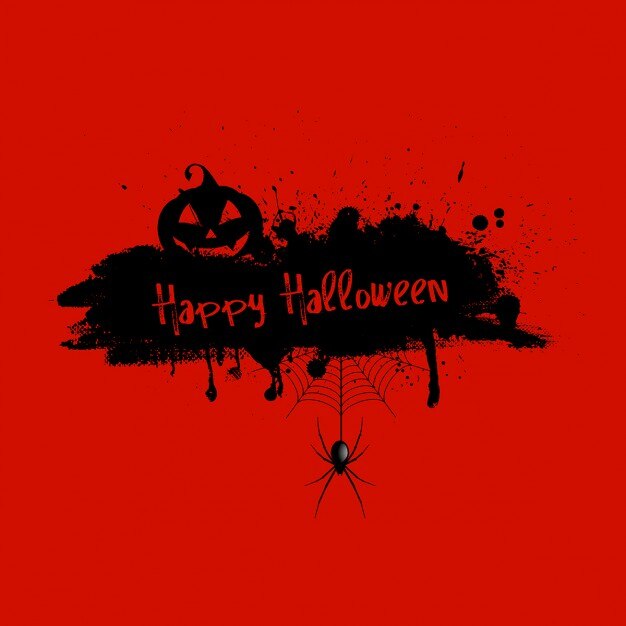 मुफ़्त वेक्टर grunge halloween red background with pumpkin and spider