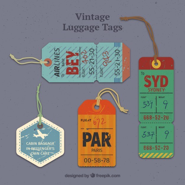 Free Vector grunge luggage tags in vintage style