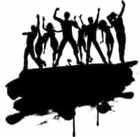 Free vector grunge style silhouette of a group of party people