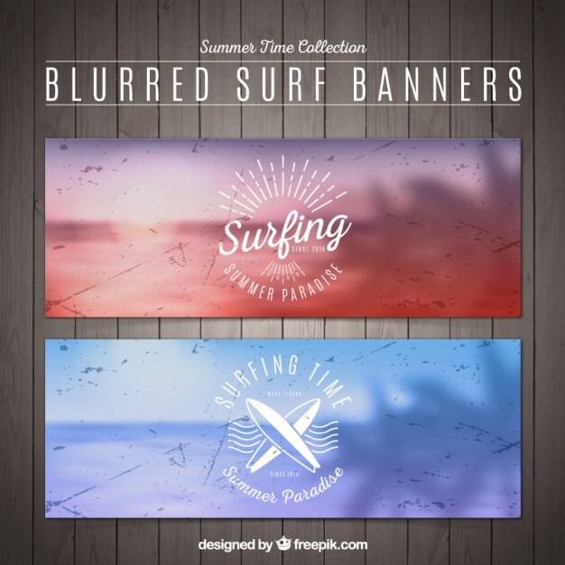 Free vector grunge unfocused beach landscape banners of surf