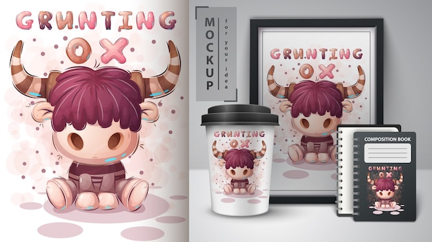 Vettore gratuito bue grugnito - poster e merchandising