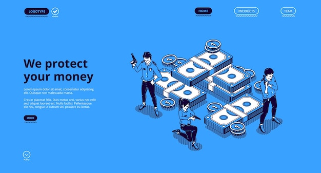 Guarantee money security isometric landing page