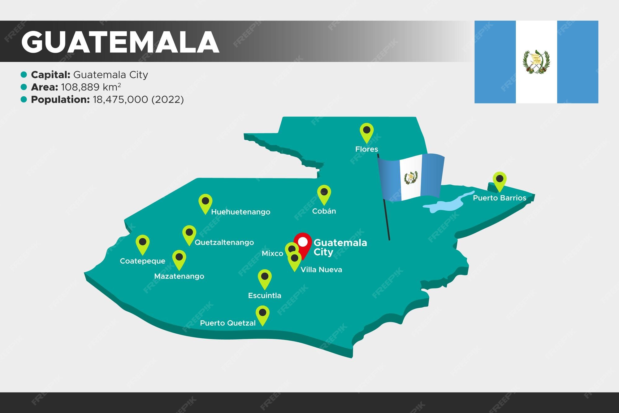 Premium Vector Guatemala isometric 3d illustration map flag capital