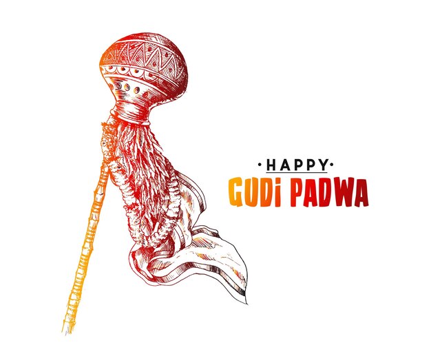 Гуди Падва Маратхи Новогодний фестиваль Ручной рисунок векторной иллюстрации