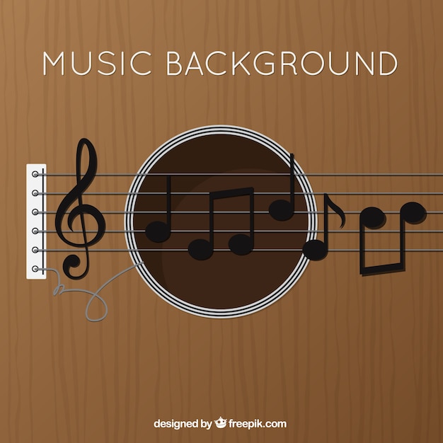 Free vector guitar background with treble clef and musical notes